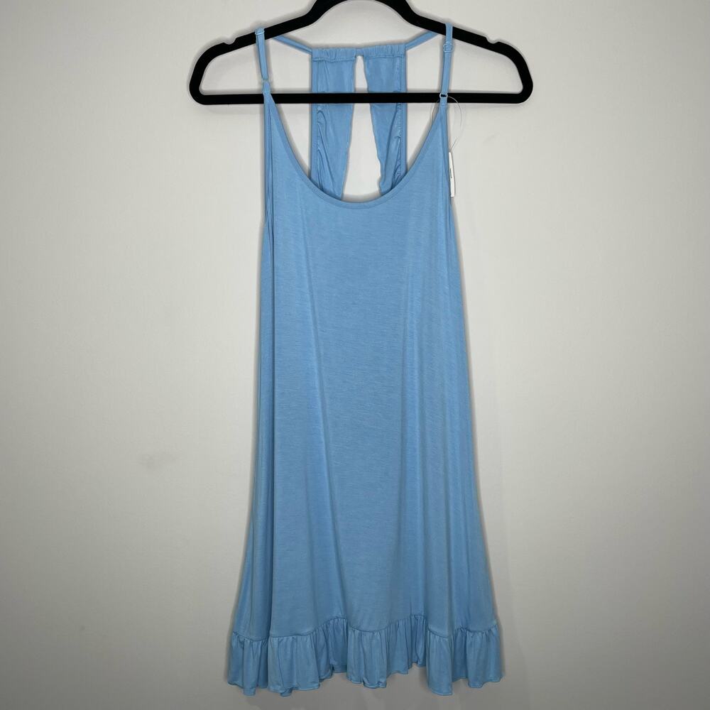 Adore Me Slip Dress Ruffle Bottom Open Back Baby Blue Super Soft Women's Med NWT
